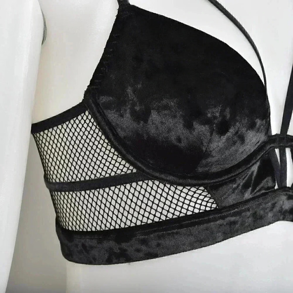 La Senza Velvet Strappy  Bralette Bra Mesh Black Size Small - Picture 4 of 12